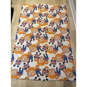 Vintage Raggedy Ann and Andy 70s quilted baby blanket 41 X 60 Inches